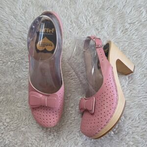 Toffel Swedish Hasbeens Clogs Pink Leather & Bows Women's 38 / 8